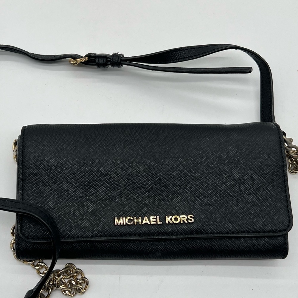 Michael Kors Black Clutch with Gold Chain